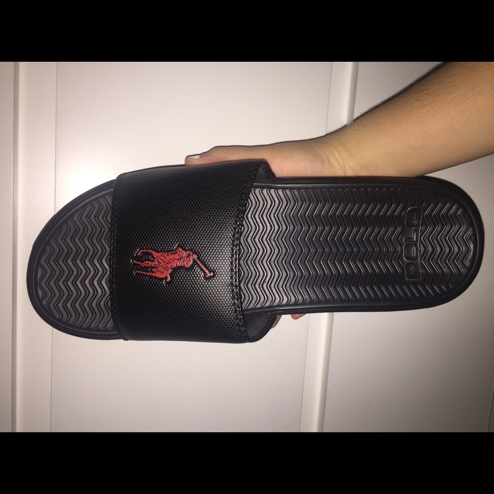 Ralph Lauren black and red slides